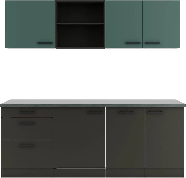 Optifit Küchenzeile KPVM 2199ROE-9+ in Steingrau und Anthrazit mit modernem Design, Breite: 210 cm - Bild 1