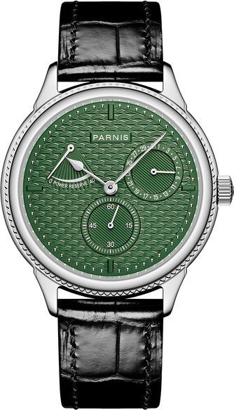 PARNIS Armbanduhr Automatik, Edelstahl, 42 mm, Herren, Leder, Grün - Bild 1