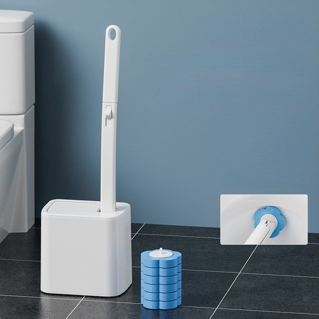 BRUSHZAZA Einweg-Toilettenbürste mit Langgriff zur Wandmontage, Weiß, Kunststoff - Bild 1