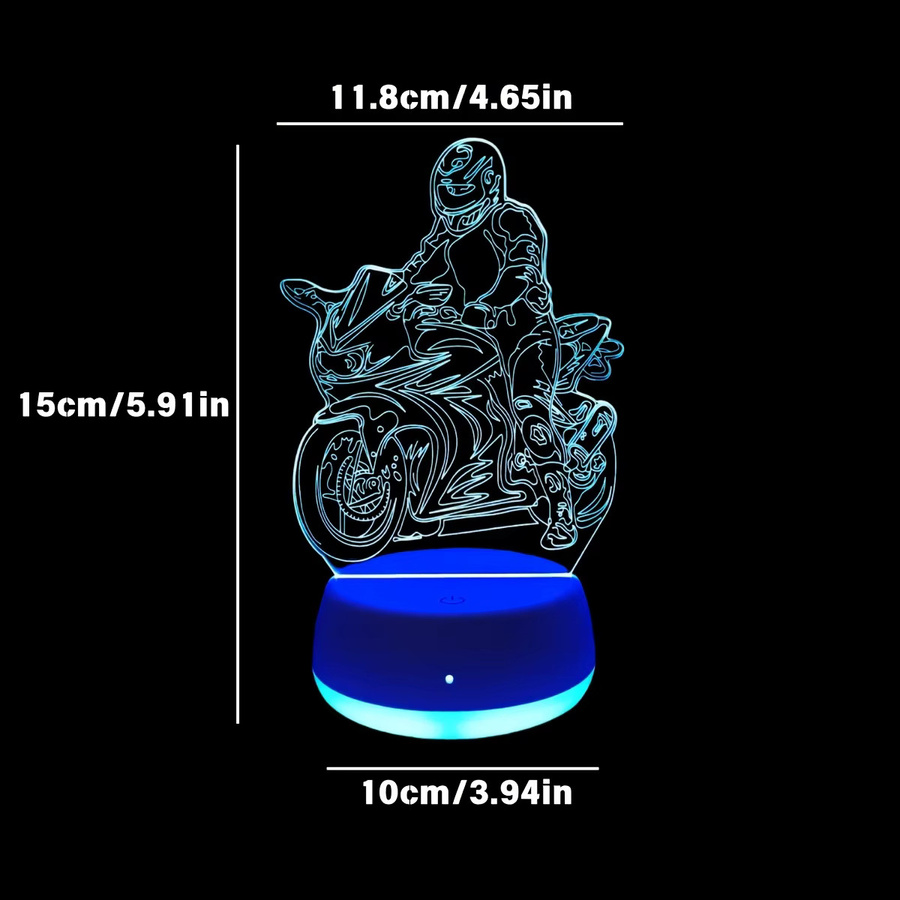 3D-Motorradfahrer LED-Nachtlicht mit USB-Anschluss und RGB-Farbverlauf in Weiß und Mehrfarbig für dein Schlafzimmer und den Schreibtisch - Bild 4