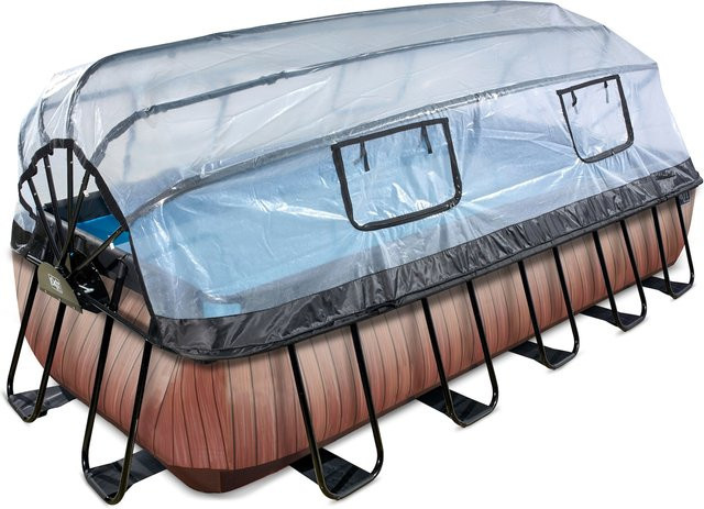 EXIT Wood Pool Rahmenpool Braun B/T/H: 320 x 250 x 100 cm mit Sandfilterpumpe, Abdeckung und Poolleiter - Bild 1