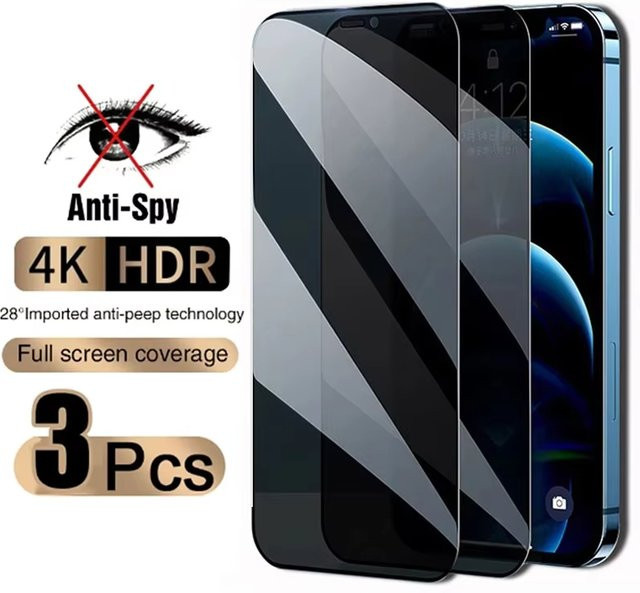 3er-Pack Anti-Spy Privatsphäre Panzerglas für Apple iPhone Modelle, vollflächiger Displayschutz, transparent - Bild 1
