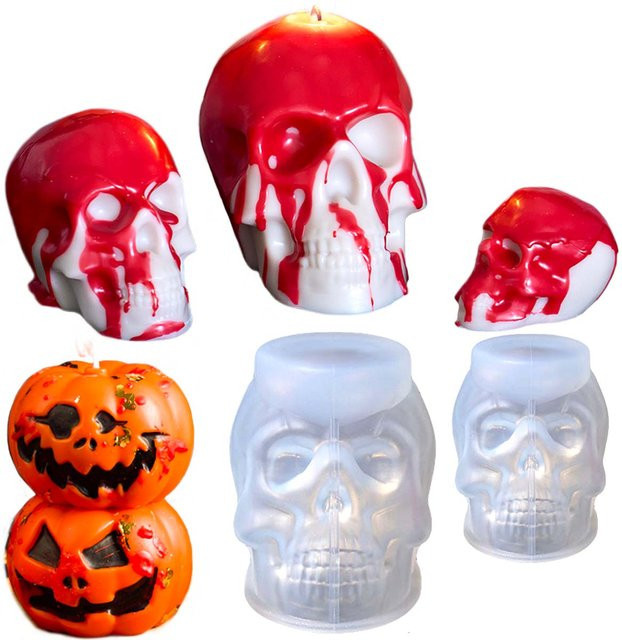 UDOCOOL Silikonform für Halloween Schädel und Kürbis zur DIY Herstellung von Kerzen, Seife oder Gips und Harz zur Dekoration - Bild 1