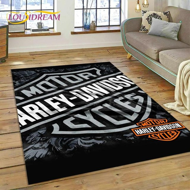 WEN-july Motorrad Logo Teppich Schwarz, rutschfeste Fußmatte aus Polyester für Wohnzimmer und Schlafzimmer, B/T: 60 x 90 cm - Bild 1