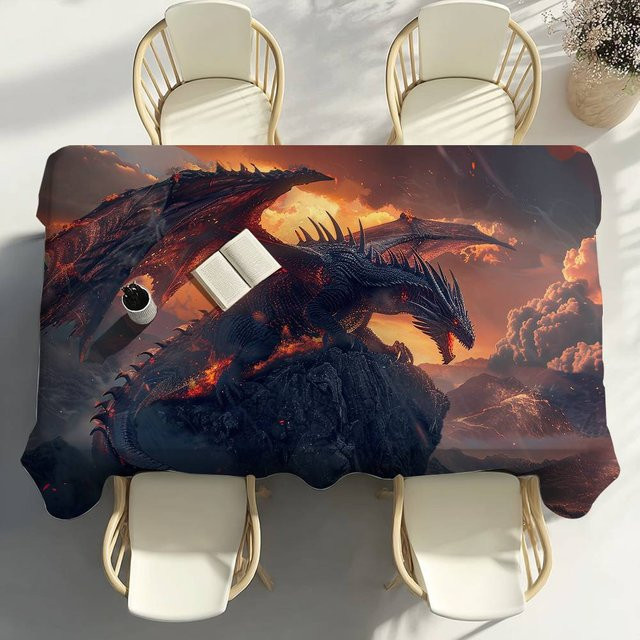 Wasserdichte und fleckenabweisende Tischdecke mit rotem Drachen-Motiv von Fancy Style Studio, B/B: 140 x 180 cm - Bild 1