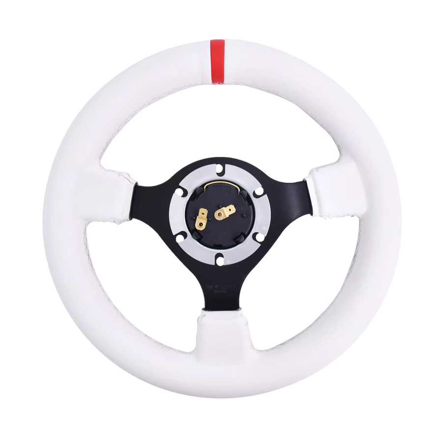 TIYPEOR Universelles Racing Lenkrad aus Leder mit gelbem Anschluss für Sportspiele, Weiß/Gelb, Durchmesser: 28 cm - Bild 2