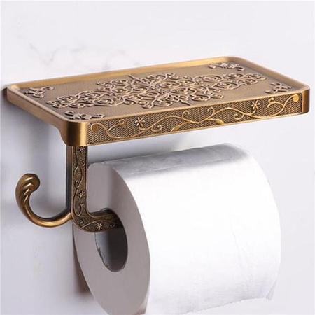 Zeling Toilettenpapierhalter im Vintage-Stil mit Telefonregal aus Metall in Gold, hängend, B/T/H: 18,5 x 10,0 x 10,0 cm