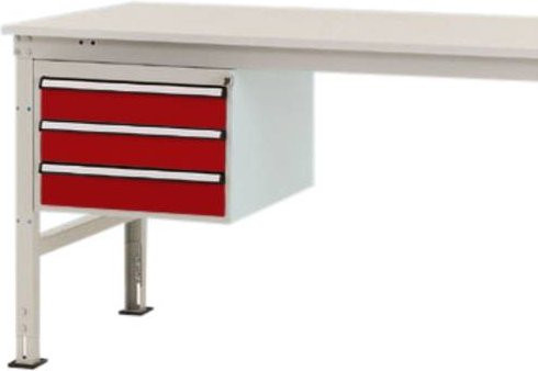 Manuflex ZB4614.3003 Gehäuse-Unterbau Stationär in Rot und Weiß mit 3 abschließbaren Schubfächern für Tischtiefe 1200 mm - Bild 1