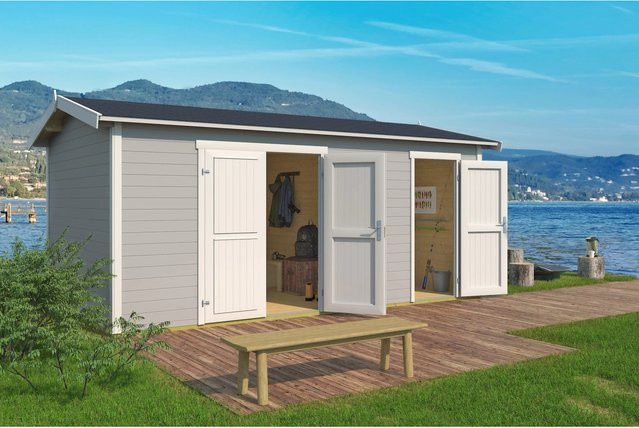 Lasita Gartenhaus Tuvalu XL aus Fichtenholz mit Satteldach in Lichtgrau, B/H/T: 540 x 250,8 x 331,2 cm - Bild 1