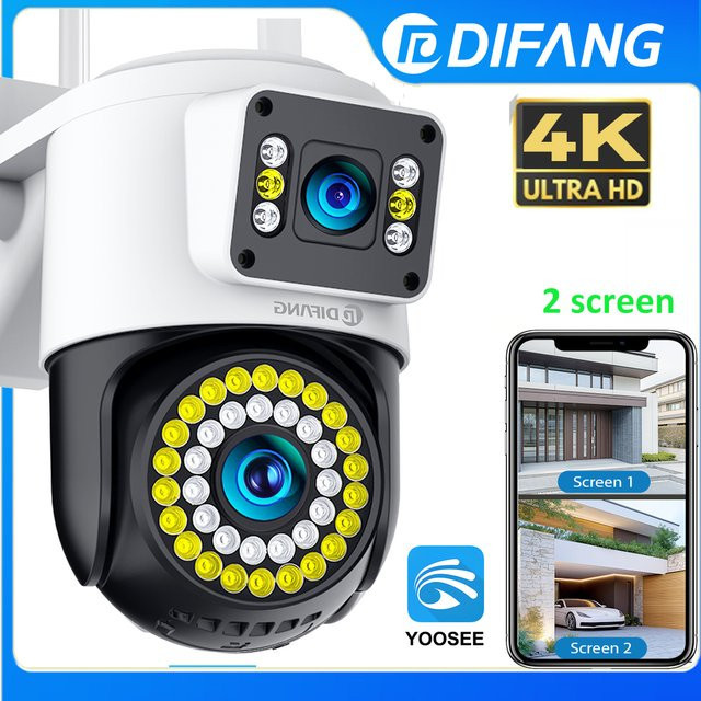 Yoosee 4K 8MP Dual Lens Outdoor Überwachungskamera mit Auto Tracking und Dual Screen Display, WiFi CCTV Sicherheitssystem, Weiß - Bild 1