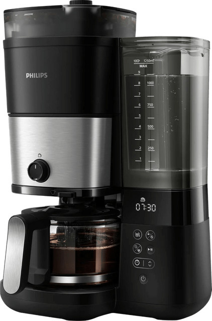 Philips HD7900/01 All in 1 Brew Filterkaffeemaschine mit integrierter Kaffeemühle in Schwarz/Silber (10 Tassen, 1,25 l) - Bild 1