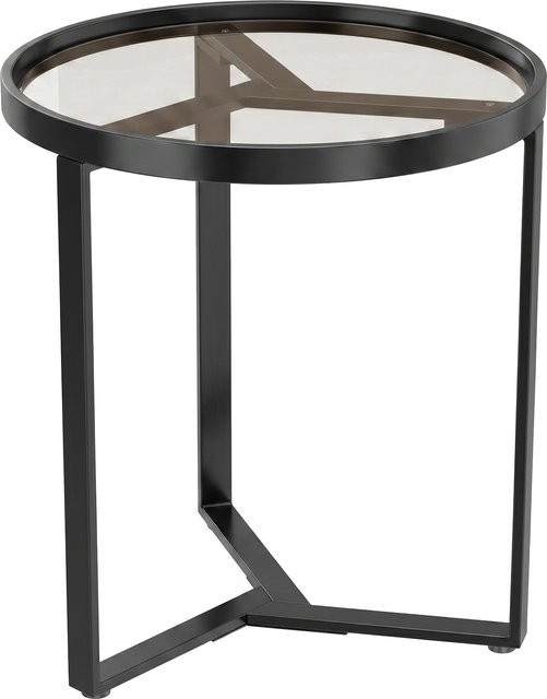 HOMCOM Beistelltisch Runder Couchtisch mit gehärteter Glasplatte und geometrischem Metallgestell in Schwarz und Transparent, Durchmesser: 45 cm, Höhe: 45 cm - Bild 1