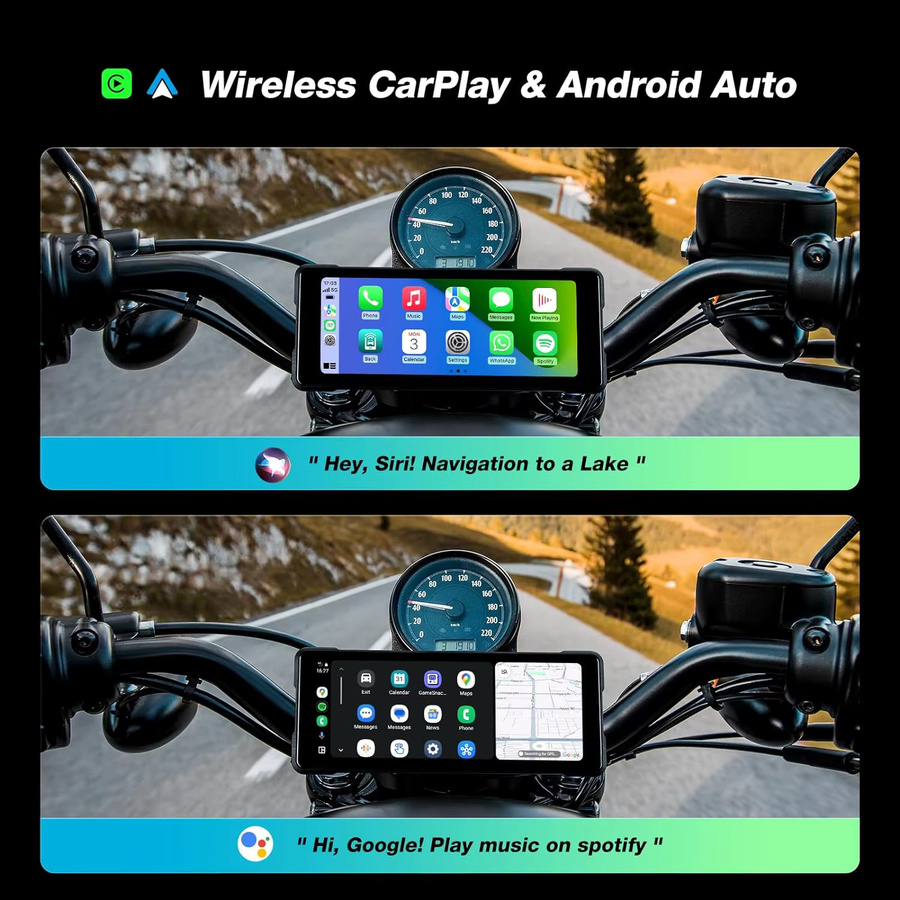 Develuck Tragbares Motorrad-GPS-Navigationsgerät mit 6,86 Zoll Display, Wireless CarPlay und Android Auto, Dual-Bluetooth, Moto-DVR-Monitor, IPX7 wasserdicht, Schwarz - Bild 2