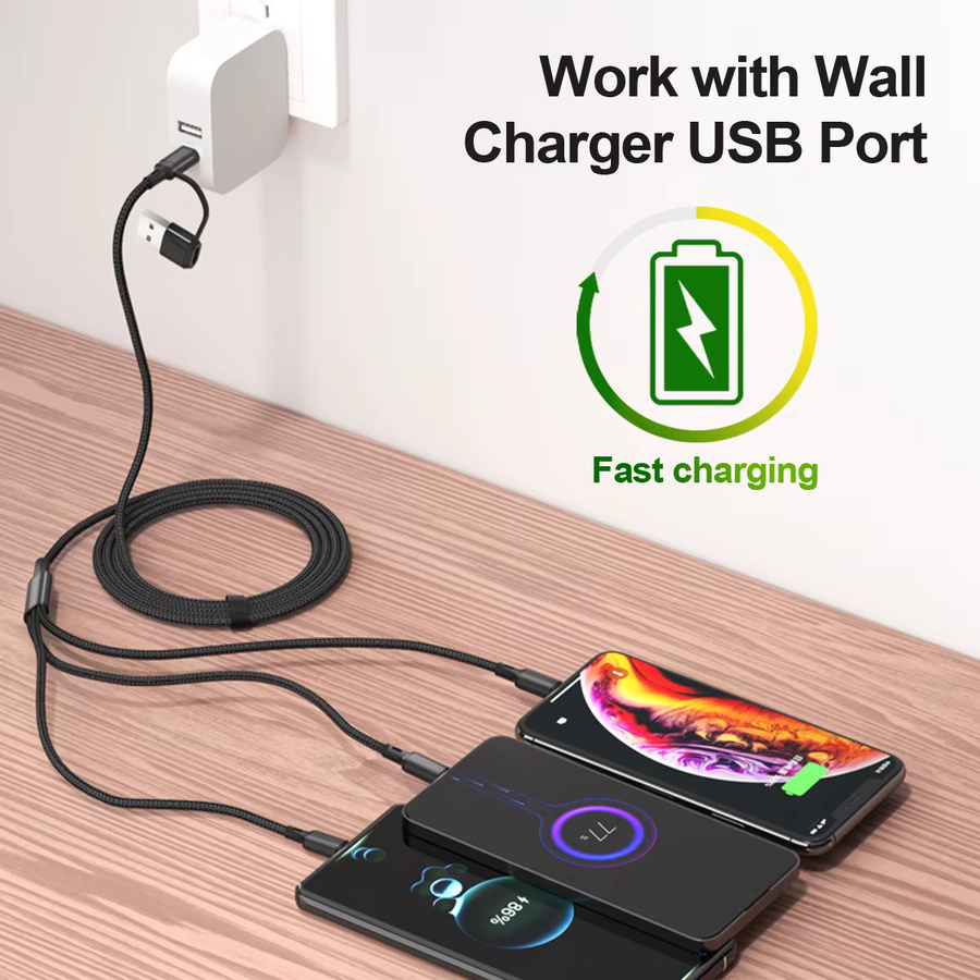 ANMONE 3-in-1 Multi-USB-Ladekabel mit USB-C und Micro-USB Anschluss in Schwarz - Bild 2