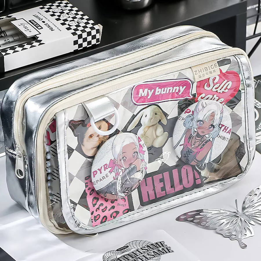 Kawaii Federmäppchen im koreanischen Stil aus Kunstleder, beige, großes Schreibwaren Etui mit großem Fassungsvermögen - Bild 2