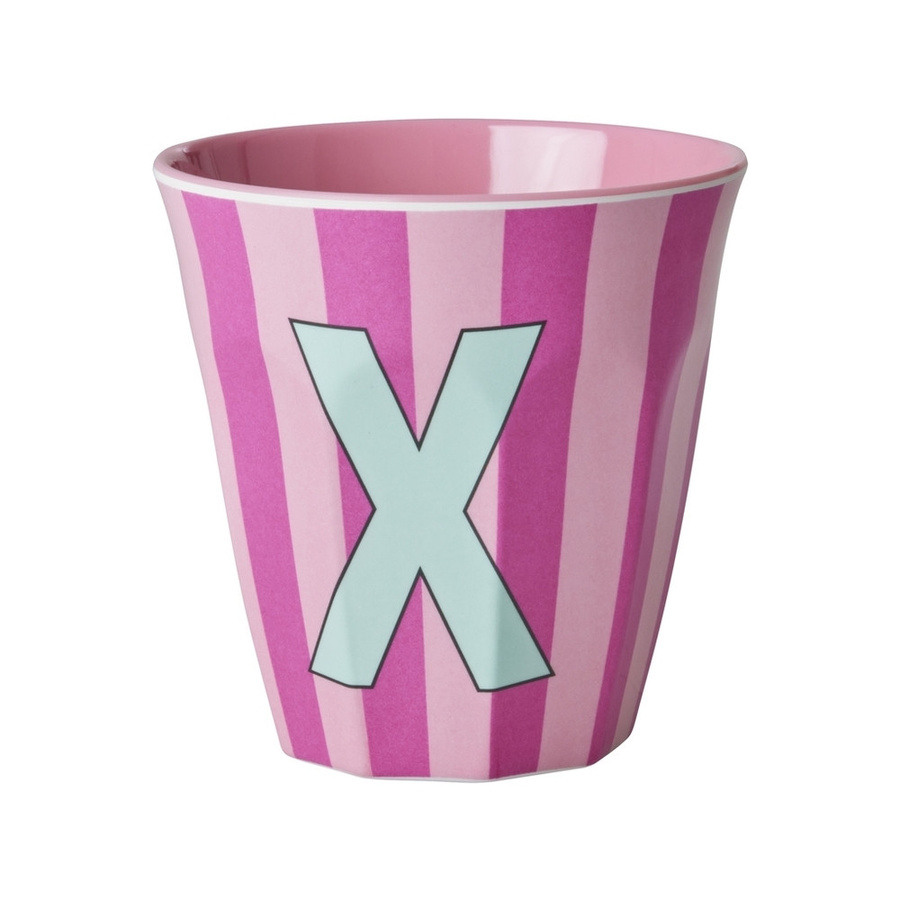 Rice Melamin Becher Buchstabe X mit Streifen in Pink 250ml - Bild 1