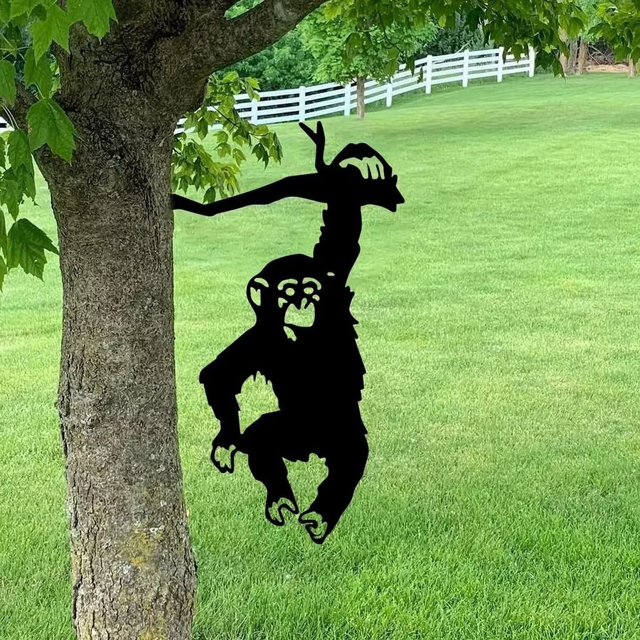 DDPNKL Affe Gartenstecker aus Metall in Schwarz als Silhouette zur Dekoration für Garten und Terrasse - Bild 6