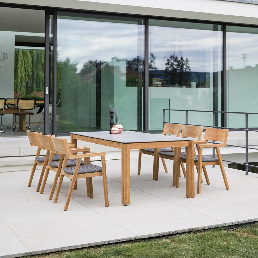 Stern Tisch mit Dekton Tischplatte Lava Hellgrau und Teak Einzelbeinen B: 200 cm, T: 100 cm - Bild 2