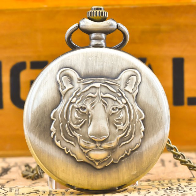 wecin Taschenuhr Halskette, Tiger, Bronze, Quarz, Unisex - Bild 1