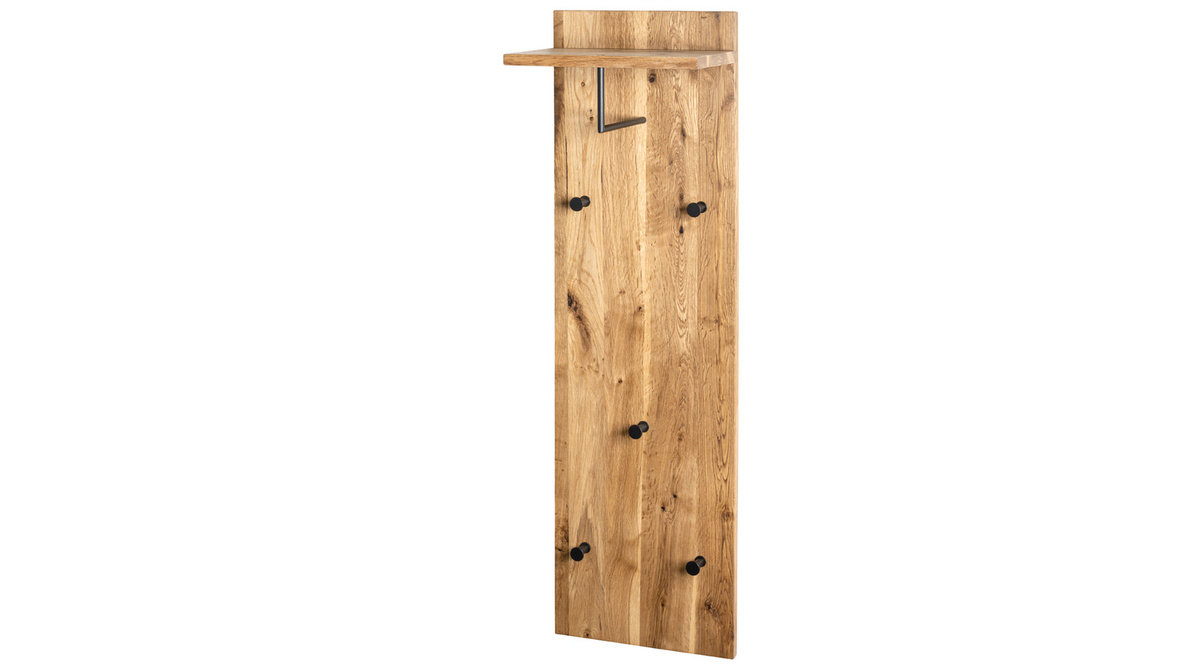 HAKU Wandgarderobe PARMA in Eiche-Dekor und Schwarz mit 5 Haken, Kleiderstange und Hutablage, B: 30 cm, H: 100 cm, T: 20 cm - Bild 1