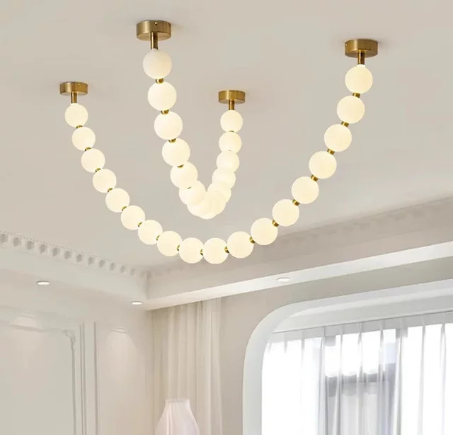 MZISOSOD Nordic Perlen LED Pendelleuchte in Weiß und Gold für Wohnzimmer, Esszimmer, Büro oder Schlafzimmer - Bild 1