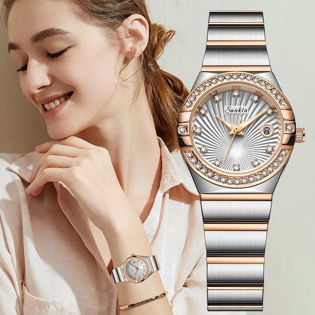 LIGE Armbanduhr Edelstahl, Diamant, Silber, Damen, Analoguhr, Datum - Bild 1