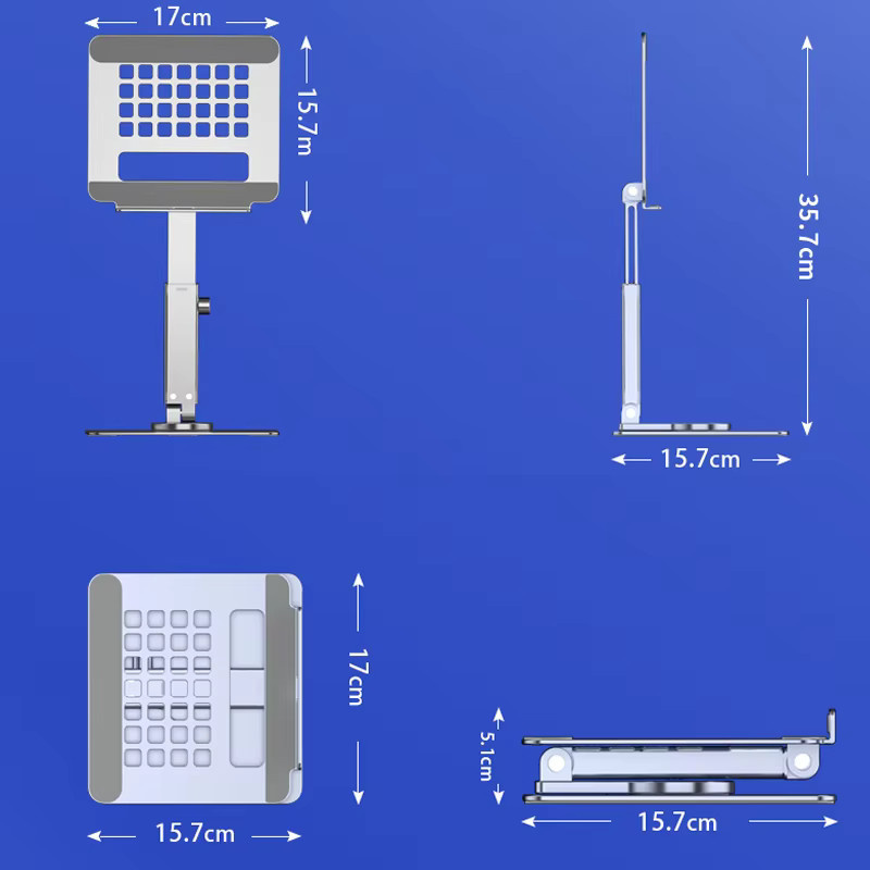 Homhu Tablet-Ständer aus Aluminium, 360 Grad rotierbar und zusammenklappbar, verstellbarer Schreibtischhalter für iPad Pro Air und Samsung Galaxy Tab, Farbe: Silber/Grau - Bild 6
