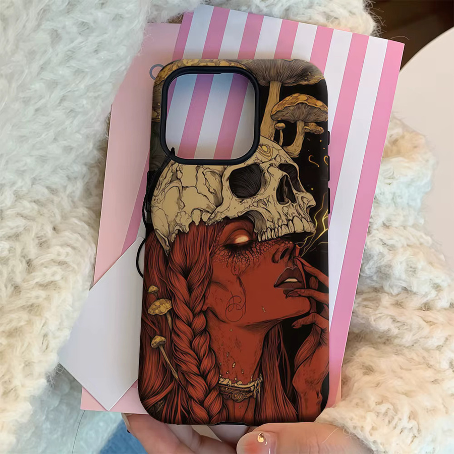 Handyhülle mit Totenkopf und Pilz Design für Apple iPhone 11 bis iPhone 17 Pro Max Plus, mehrfarbig, doppelschichtige Rückseite - Bild 4