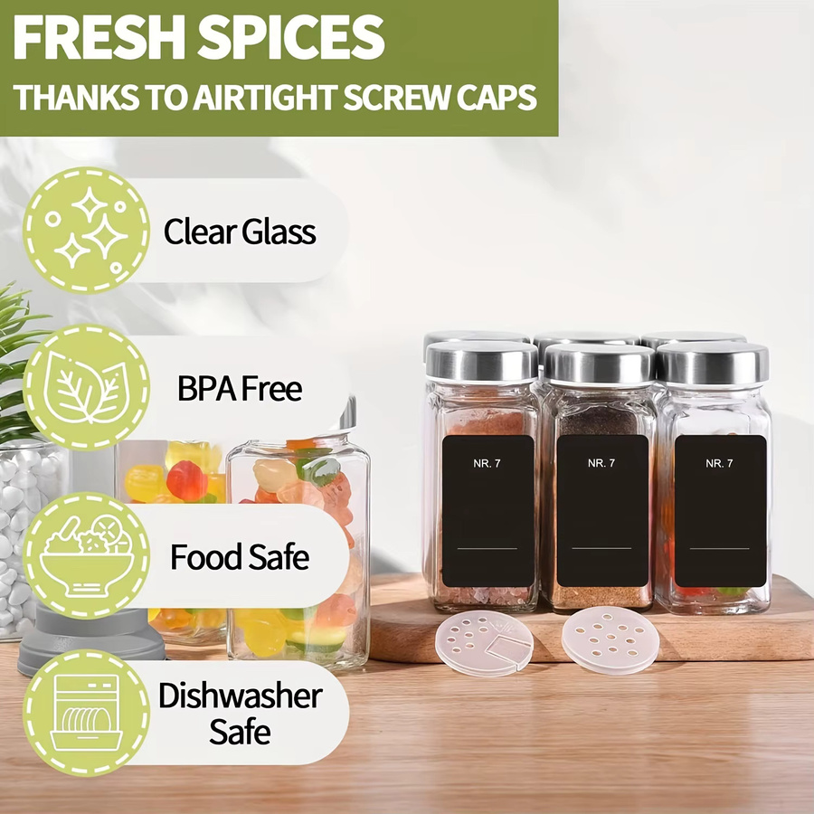 SIAZIH 25-teiliges Gewürzglas-Set mit Eisenständer, transparente Glas-Gewürzbehälter mit 120 ml Füllmenge und luftdichten Deckeln - Bild 2