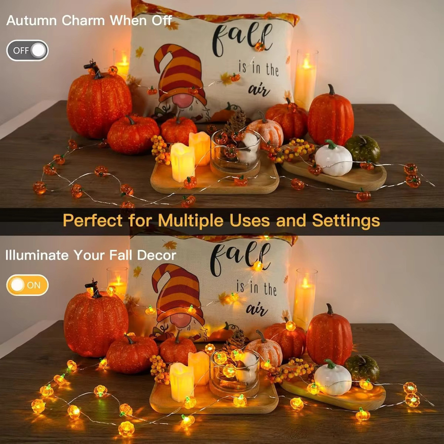 Peach Forest Halloween Kürbis LED Lichterkette mit 30 LEDs aus Kupferdraht, Orange, Batteriebetrieben, Länge: 3 m - Bild 5