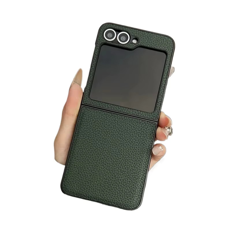 Luxuriöse Samsung Handyhülle aus PU-Leder mit Litschi-Muster für Samsung Galaxy Z Flip 7, Flip 6 und Flip 5, stoßfestes Softcover in Blau und Grün - Bild 3