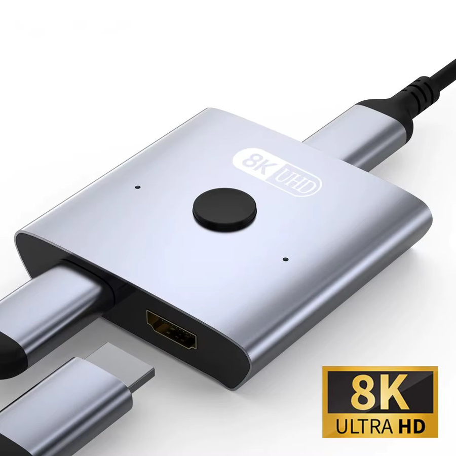 NIERBO HDMI 2.1 Switch Splitter 2 in 1 Out Bidirektionaler Adapter in Silber, 8K@60Hz und 4K@120Hz, 48 Gbit/s Aluminium Hub für PS5 und Xbox - Bild 7