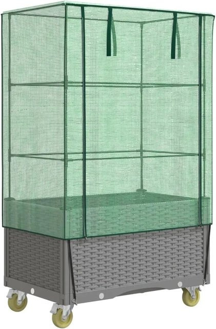 vidaXL Hochbeet mit Aufsatz und Rollen in Rattan-Optik, Hellgrau, B/T/H: 80 x 50 x 182 cm - Bild 1