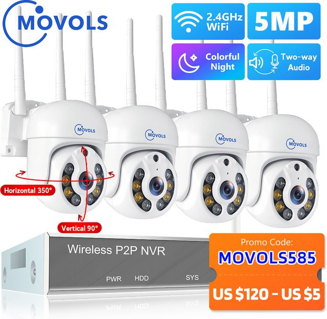 Movols Drahtloses CCTV-System mit 10CH NVR, PTZ WIFI IP Sicherheit Kamera mit Zwei-Wege-Audio und Wasserdichtigkeit, Weiß - Bild 1