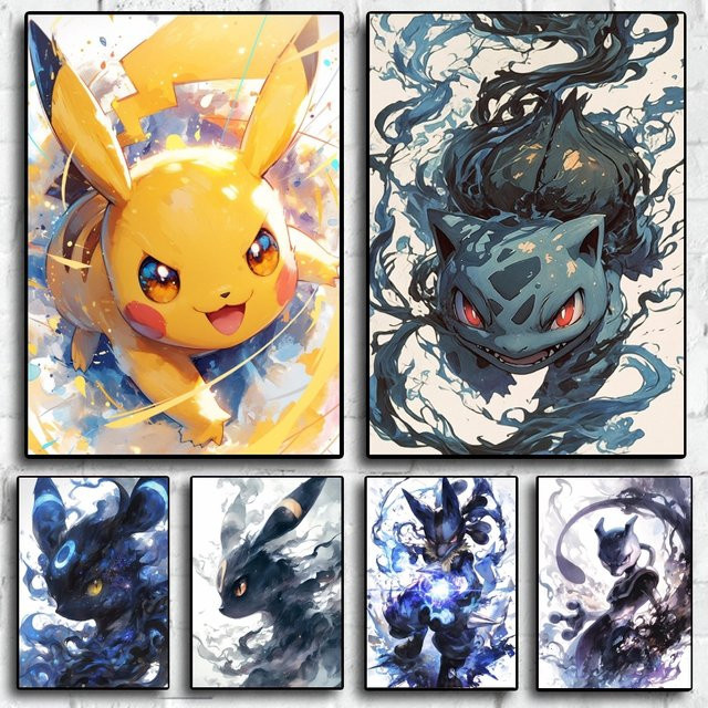 TAKARA TOMY Pokemon Anime Leinwandbild mit Pikachu und Bulbasaur als Wandkunst für deine Home Dekoration - Bild 1