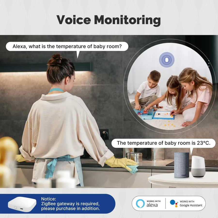 MOES Tuya Zigbee Smart Temperatur und Feuchtigkeit Sensor zur Innenraumüberwachung, kompatibel mit Alexa und Google Home, Schwarz oder Weiß - Bild 4