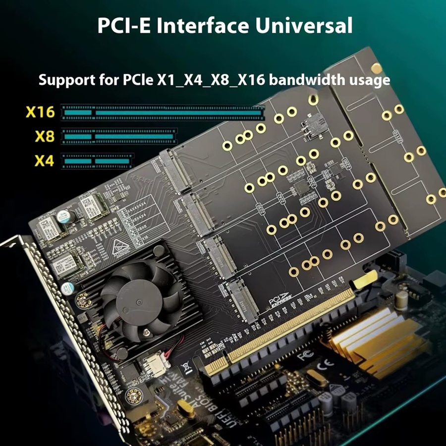 ADT-Link 8-Bay M.2 NVMe Erweiterungskarte mit PLX8749, PCIe Schnittstelle für SSD, Schwarz - Bild 3