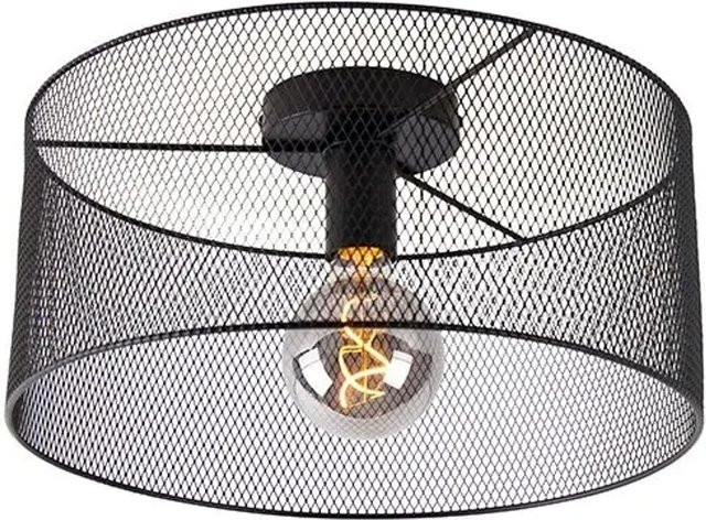 QAZQA Industrielle Deckenleuchte Drum Mesh in Schwarz aus Metall mit E27 Fassung - Bild 1