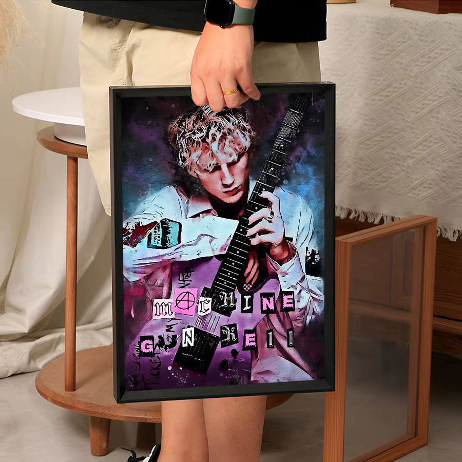 Kayou MGK Machine Gun Kelly Poster, selbstklebender und wasserfester Kunstdruck auf Papier, Wanddekoration, Mehrfarbig, B: 20,0 cm, H: 20,0 cm - Bild 4