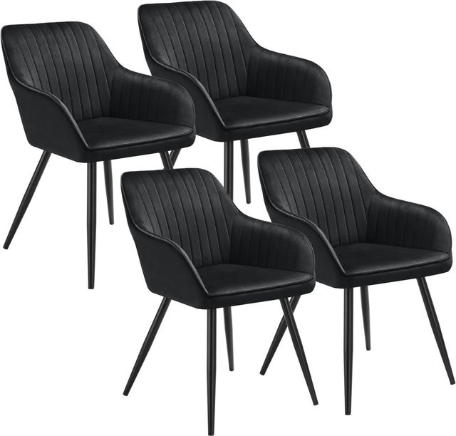 tectake Esszimmerstuhl Marilyn 4er Set, gepolstert in Samtoptik mit Steppmuster und Stahlbeinen, Schwarz, B: 58 cm, T: 62 cm, H: 82 cm - Bild 2