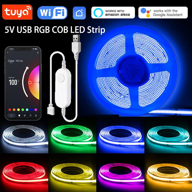 YSRSAI Tuya WiFi RGB COB LED-Streifen mit 576 LEDs, dimmbar, USB-Anschluss, intelligente Sprachsteuerung für Alexa und Google Assistant, Multicolour TV-Hintergrundbeleuchtung zur Raumdekoration - Bild 1