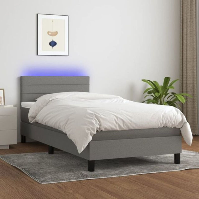 vidaxl Boxspringbett mit Matratze und LED in Grau aus Stoff, B/T: 90 x 190 cm - Bild 1