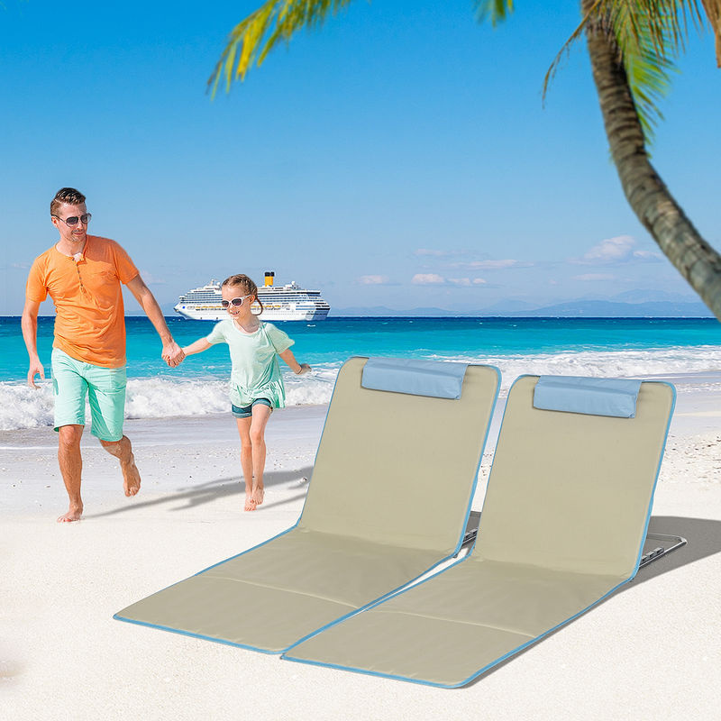 Outsunny Strandliege 2er Set in Blau und Beige aus pulverbeschichtetem Stahl mit verstellbarer Kopfstütze, B/H/L: 53 x 35 x 124 cm - Bild 2