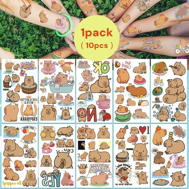Binchi Outdoor Product Capybara Tattoo Aufkleber, 10 Stück - Bild 1
