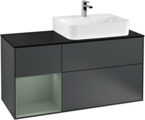 V&B Waschtischunterschrank Finion mit Abdeckplatte und Regal links, Blau lackiert, Breite: 120 cm, Tiefe: 50,1 cm, Höhe: 50,1 cm - Bild 1