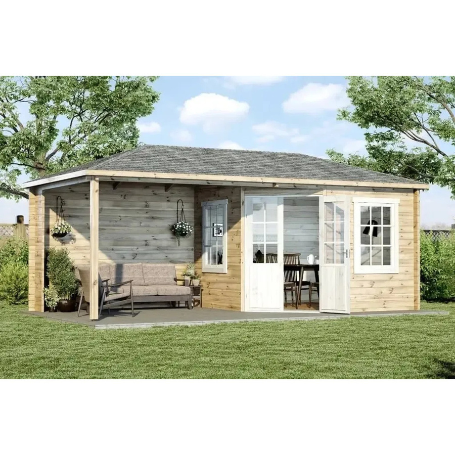 Alpholz 5-Eck Gartenhaus Mosel mit Vordach, Unbehandelt, Braun, B: 578 cm x T: 280 cm - Bild 2