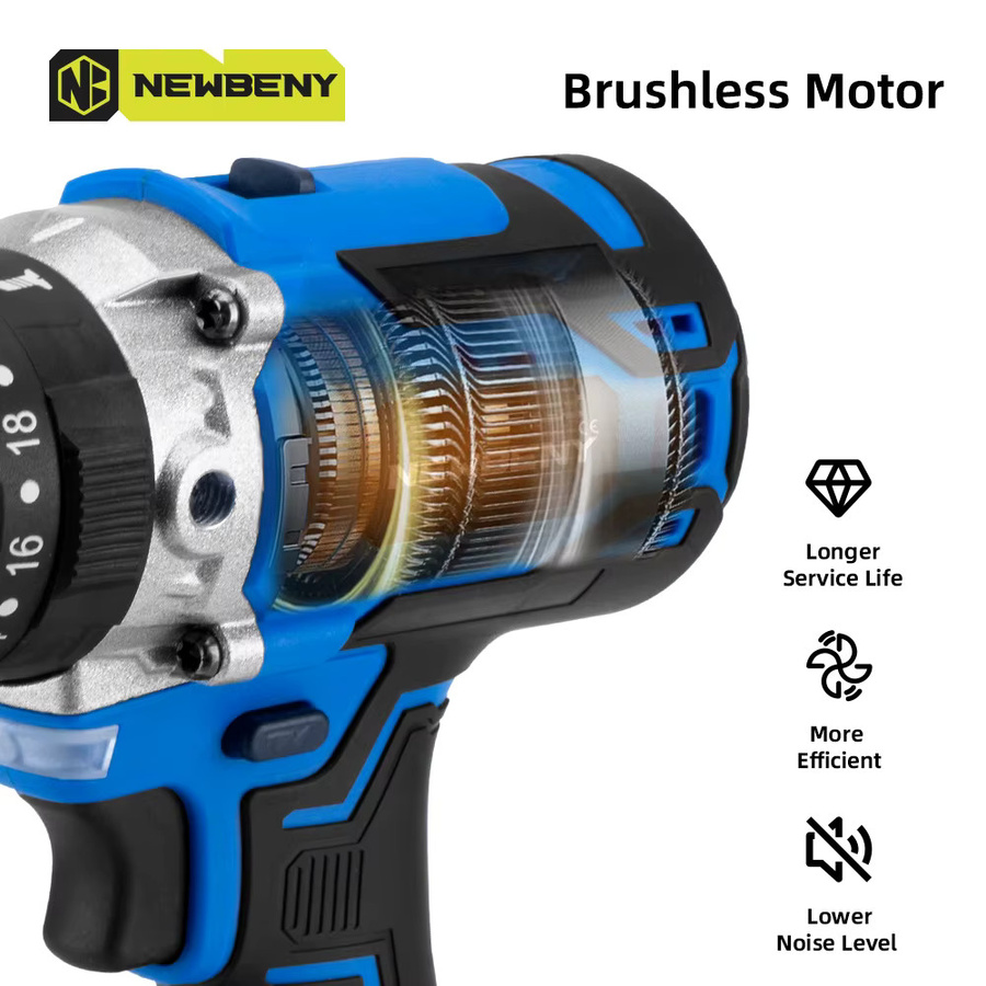 NEWBENY Bürstenloser Akku-Bohrschrauber in Blau, 13 mm, kompatibel mit Makita LXT Akkus, multifunktionaler kabelloser elektrischer Schraubendreher mit 20+3 Stufen - Bild 3