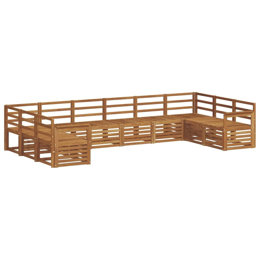 vidaXL Sofagarnitur aus Massivholz Akazie in Natur Braun, 10-teiliges L-Shape Set mit Ecksofas und Mittelsofas im modernen Latten-Design - Bild 2