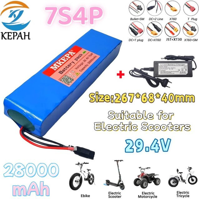 KEPAH Lithium-Ionen-Akku-Pack 24V 28Ah mit Ladegerät, 7S4P 18650 Akku in Blau - Bild 1