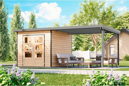 Karibu Gartenhaus Haby Log Cabin in Braun mit B/H/T: 267 x 219 x 266 cm - Bild 1